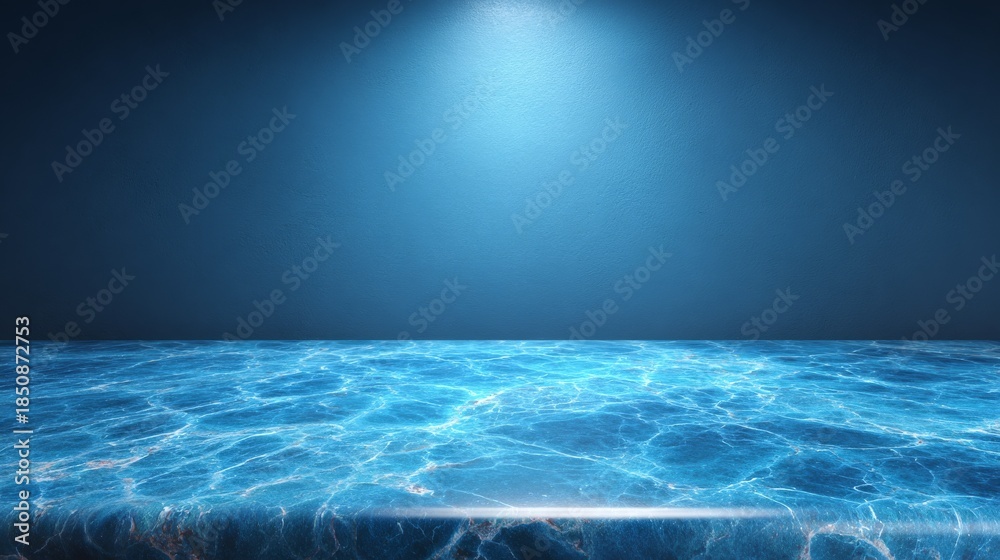Fototapeta premium Water surface with a blue illuminated backdrop
