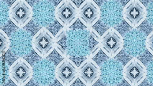 Intricate blue and white geometric pattern with diamond shapes and star centers, seamless design for backgrounds and textures