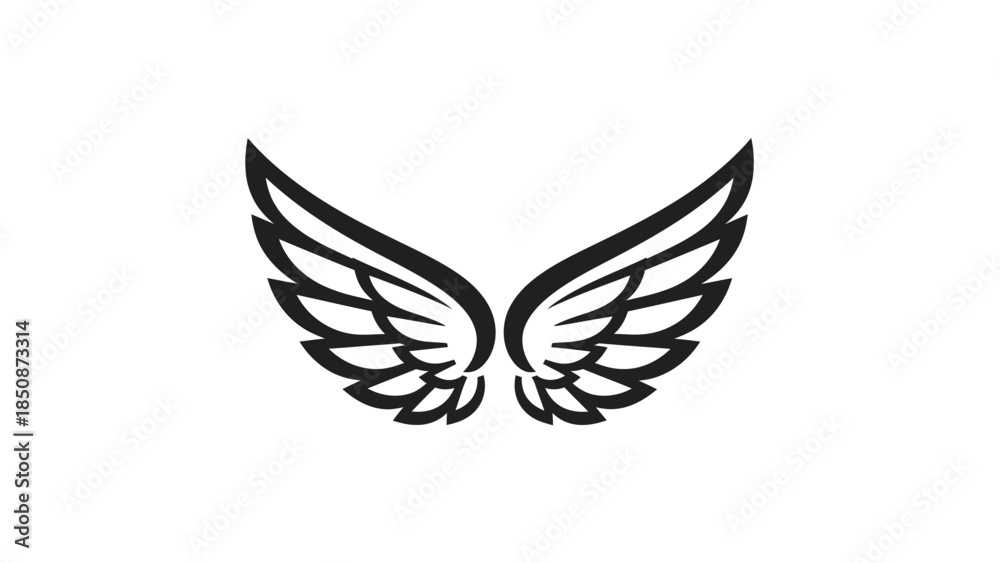 Obraz premium Elegant feathered wings illustration, symbol of freedom, inspiration, and protection in a minimalist black and white design