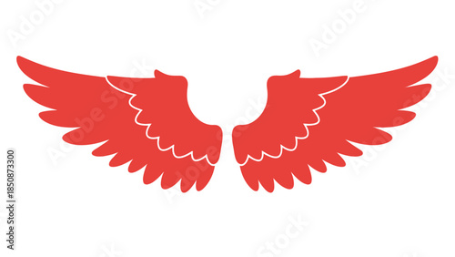 A pair of stylized red wings with outlined details, representing freedom, aspiration, and creativity