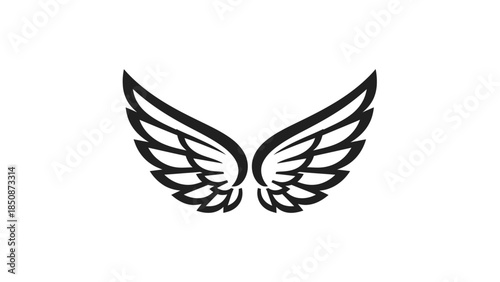 Elegant feathered wings illustration, symbol of freedom, inspiration, and protection in a minimalist black and white design