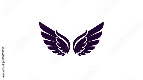 Symbolic representation of open dark purple wings on a plain white background, suggesting concepts of freedom, protection, or aspiration