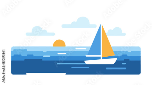 Serene Sailboat Journey on the Azure Ocean Under a Peaceful Sky with a Distant Sunset