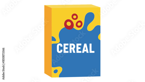 Cereal Box Design A Vibrant Yellow and Blue Packaging Illustration with Abstract Red Circles