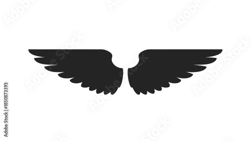 A pair of black stylized wings spread horizontally against a white background, symbolizing freedom, ascent, or a creative spirit