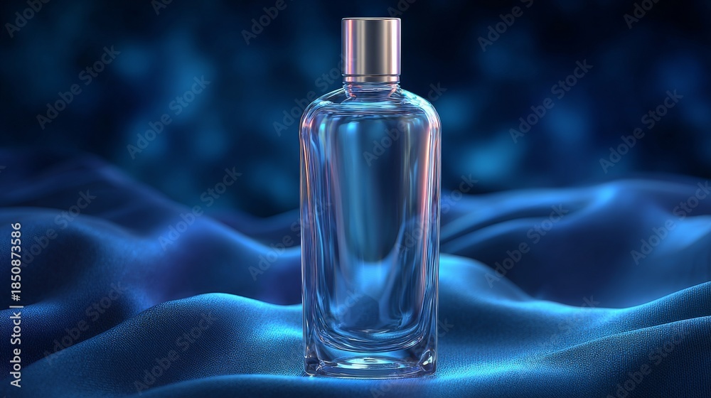 Naklejka premium A sleek, modern bottle of fragrance or perfume, with a focus on its design and aesthetic against a soft, textured background