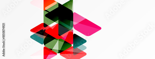 Abstract composition. Overlapping colorful shapes create dynamic visual texture. Minimalist design, modern aesthetic. Bright hues contrast with white background.