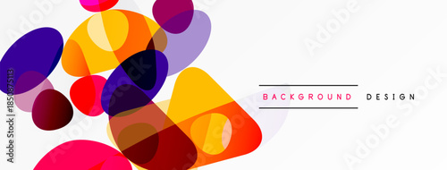 Abstract colorful shapes overlap, creating dynamic visual effect. Bright hues dominate white space. Modern design element.