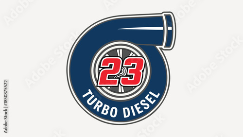 Turbo Diesel Engine Logo with Number 23  Automotive Performance  Heavy Duty Emblem logotypelogoicon.