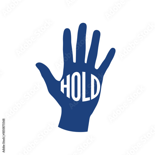 Blue hand silhouette with "HOLD" text inside