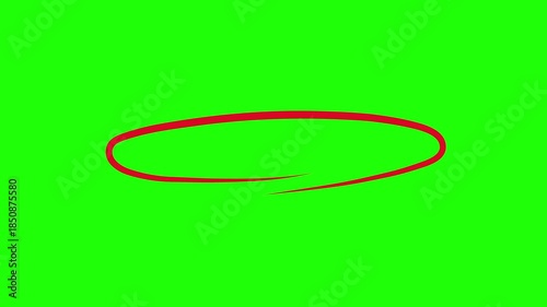 Animated red oval circle drawing effect using marker, Circular selection on green screen. Hand-drawn highlighter scribbles, grunge marker style. Space for text. 4k video