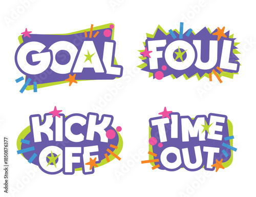 Vibrant Goal Foul Kick Off Time Out Phrases Football Soccer Game Text Template