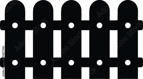 Simple black silhouette of a traditional wooden picket fence, commonly used as a garden boundary or decorative property border, perfect for architectural and landscape design elements