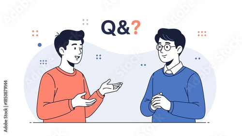 illustration of two young men engaging in a question and answer session representing communication