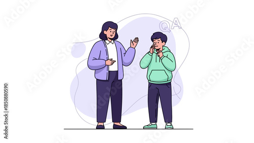 Educational Counseling Session Between a Female Counselor and a Young Male Student Illustration