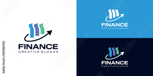 Abstract Finance Symbol Logo Design with Bar Graph and Arrows Economic Growth Business Financial Consultant Professional Asset Management Template Vector