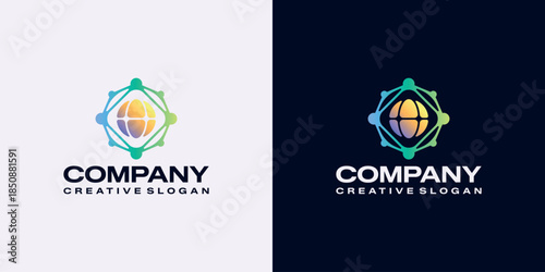 Global Data Connection and Integrated Digital Network Communication Logo Design Modern Gradient Colors Vector Template
