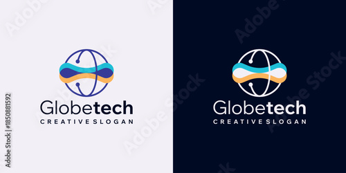 Modern Global Technology Symbol Logo with Globe and Digital Network Icon for Start-up Company and Communication Vector Design