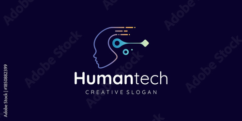 Digital Human Face Technology Symbol Logo Vector Icon with Speed lines and Modern Network Data Connection Template Vector