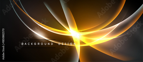 Abstract golden lines radiate from bright center. Dark background enhances luminous curves, creating dynamic visual effect. Design suggests energy, motion.