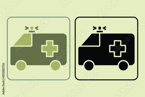 Ambulance icon. Suitable for medical projects. Solid icon, perfect for UI, mobile apps, websites, presentations, and infographics. Fully editable and optimized for digital and print use
