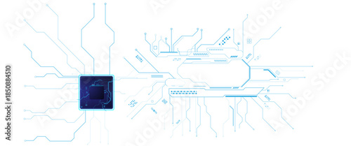Vectors Abstract connecting lines and dots. AIsolated abstract digital AI chip or semiconductor with circuit board wires and electronics components.
