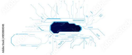 AIsolated abstract digital AI chip or semiconductor with circuit board wires and electronics components.