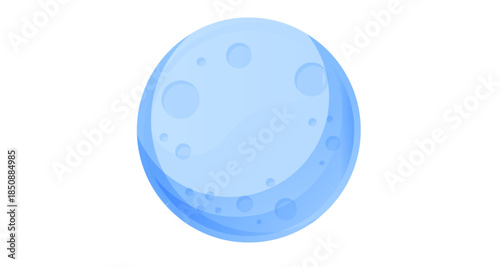 Stylized light blue moon illustration with circular craters and translucent crescent overlays.
