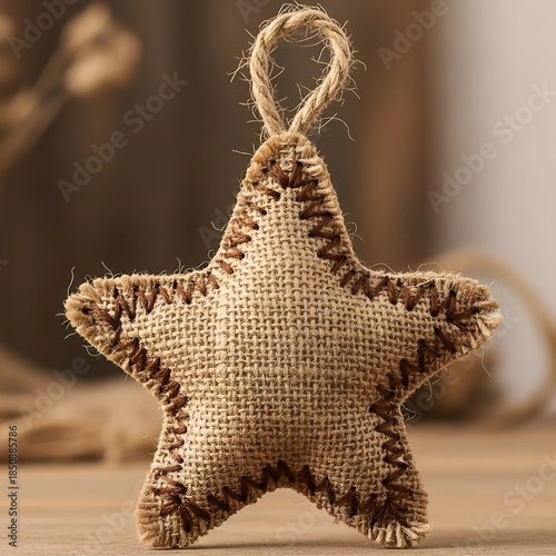 Wallpaper Mural Beautiful Natural Jute Star Cute Christmas Ornament Featuring Greenery and Jingle Bell Background Torontodigital.ca