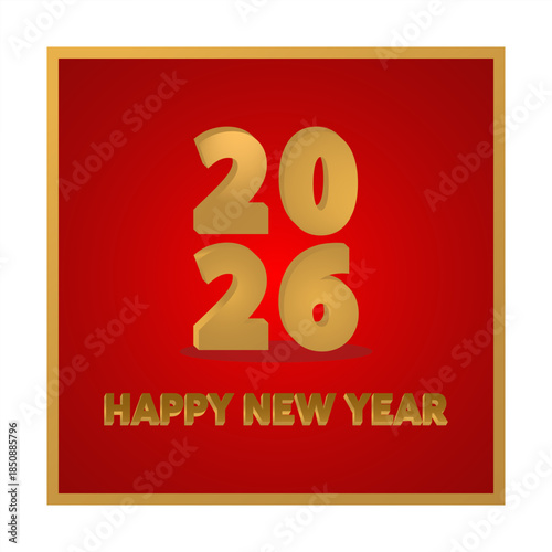 Elegant Happy New Year 2026 illustration with golden numbers on a red luxury background, ideal for festive greetings and digital designs