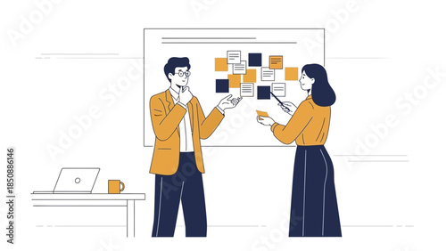 Business Meeting with Two Professionals Discussing Ideas and Strategies in a Modern Office Setting