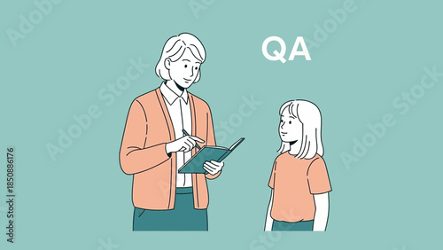 Educational interaction between adult and child in a classroom setting illustrating QA concept