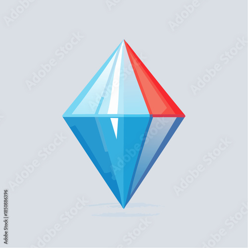 Illustration of a diamond shape with blue and red facets on a light gray background.