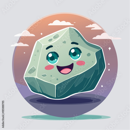 Cute cartoon rock character with big eyes and a happy smile.