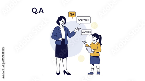 Educational Illustration Depicting Teacher and Student Engaged in Q&A Session Emphasizing Learning