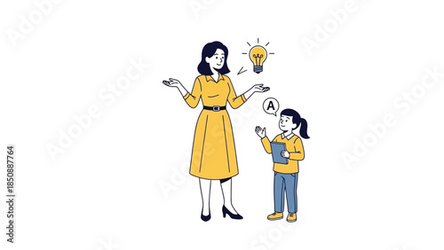 Illustration of a teacher and student engaging in a creative and educational activity in a