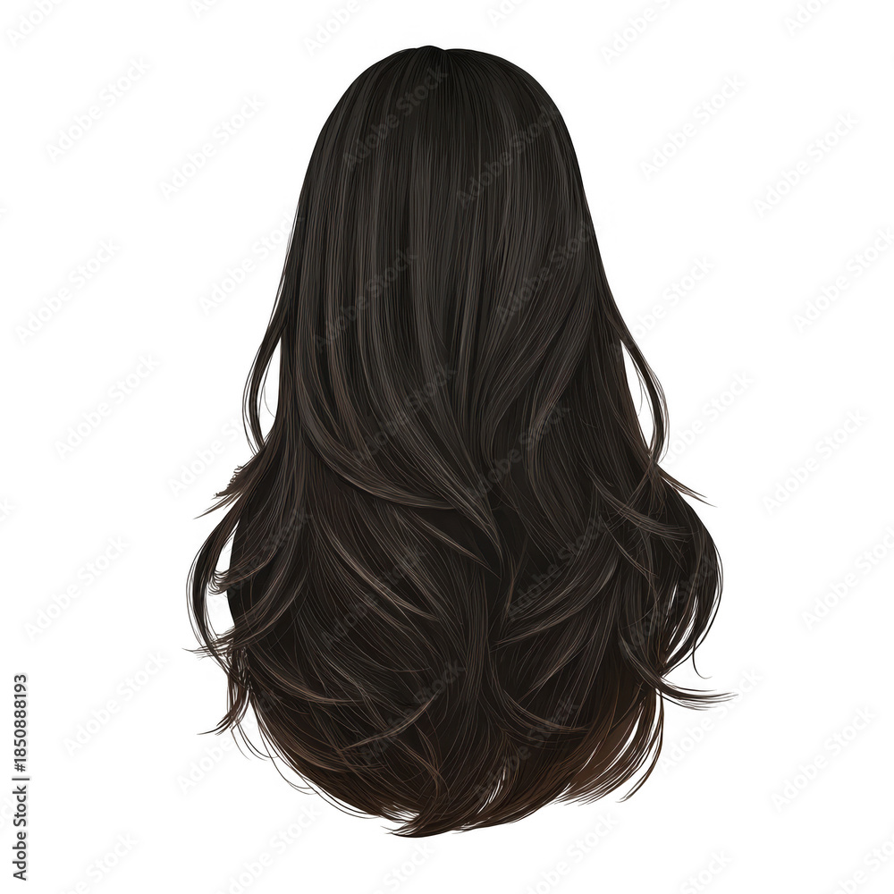 Naklejka premium Dark Brown Long Hair Style for Women, Hairpiece or Wig isolated on transparent background