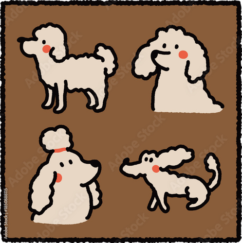 Cute Hand-Drawn Poodle Dog Illustration Set – Fluffy Cartoon Pet