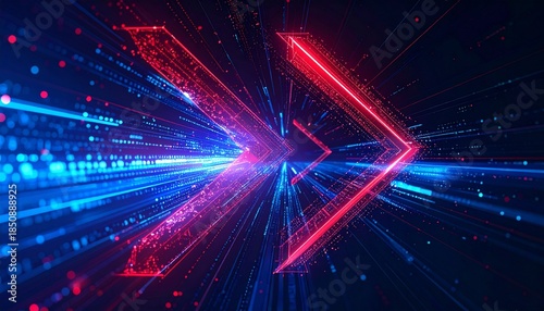 The Arrow of Innovation: a futuristic digital art with a dynamic arrow, symbolizing progress, technology, and future concepts in vivid colors.