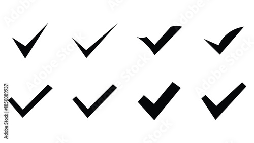 Black Check-Mark Icon set, Approve, Agree, Agreement, Yes, Check Mark Sign and Symbol Isolated on a White background, 