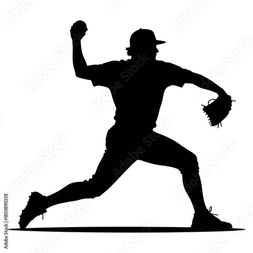 Silhouette of a baseball pitcher throwing a ball in midwindup isolated on