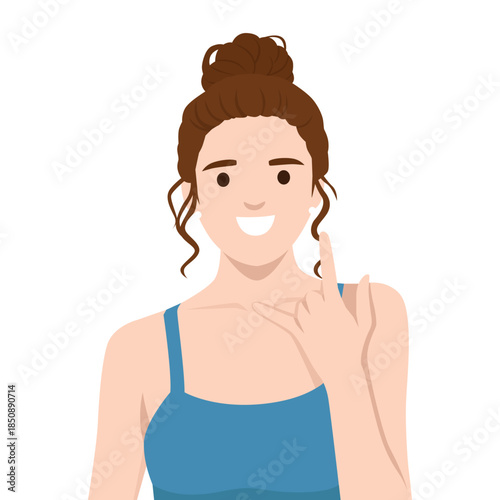 Smiling Woman Showing Metal Finger Gesture. Flat vector illustration isolated on white background
