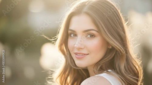 Captivating beauty: A young woman with radiant skin and sun-kissed hair posing for portrait shots