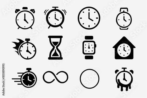 Timekeeping Icons – Clocks, Watches & Abstract Time Symbols.eps