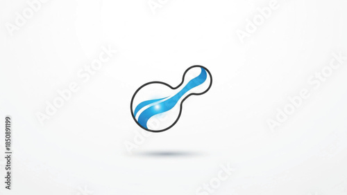A modern minimalist logo featuring a blue fluid wave contained within a sleek, organic circular outline. This professional vector design represents biotechnology, water filtration.