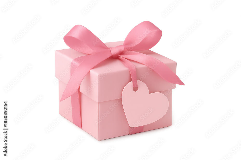Obraz premium Pink gift box with ribbon and heart tag