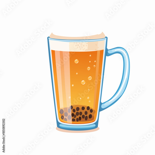 Illustration of a glass of bubble tea with tapioca pearls.