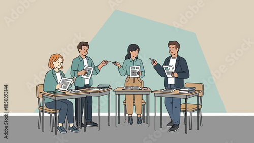 diverse group of people engaging in a discussion or presentation during meetings in a modern