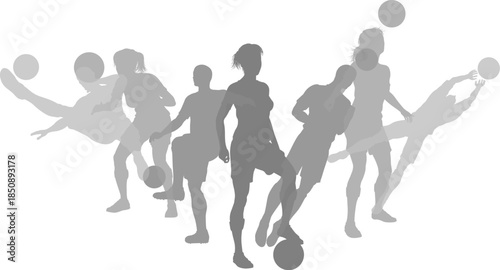 Silhouette soccer football player set. Active sports people healthy players fitness silhouettes concept.
