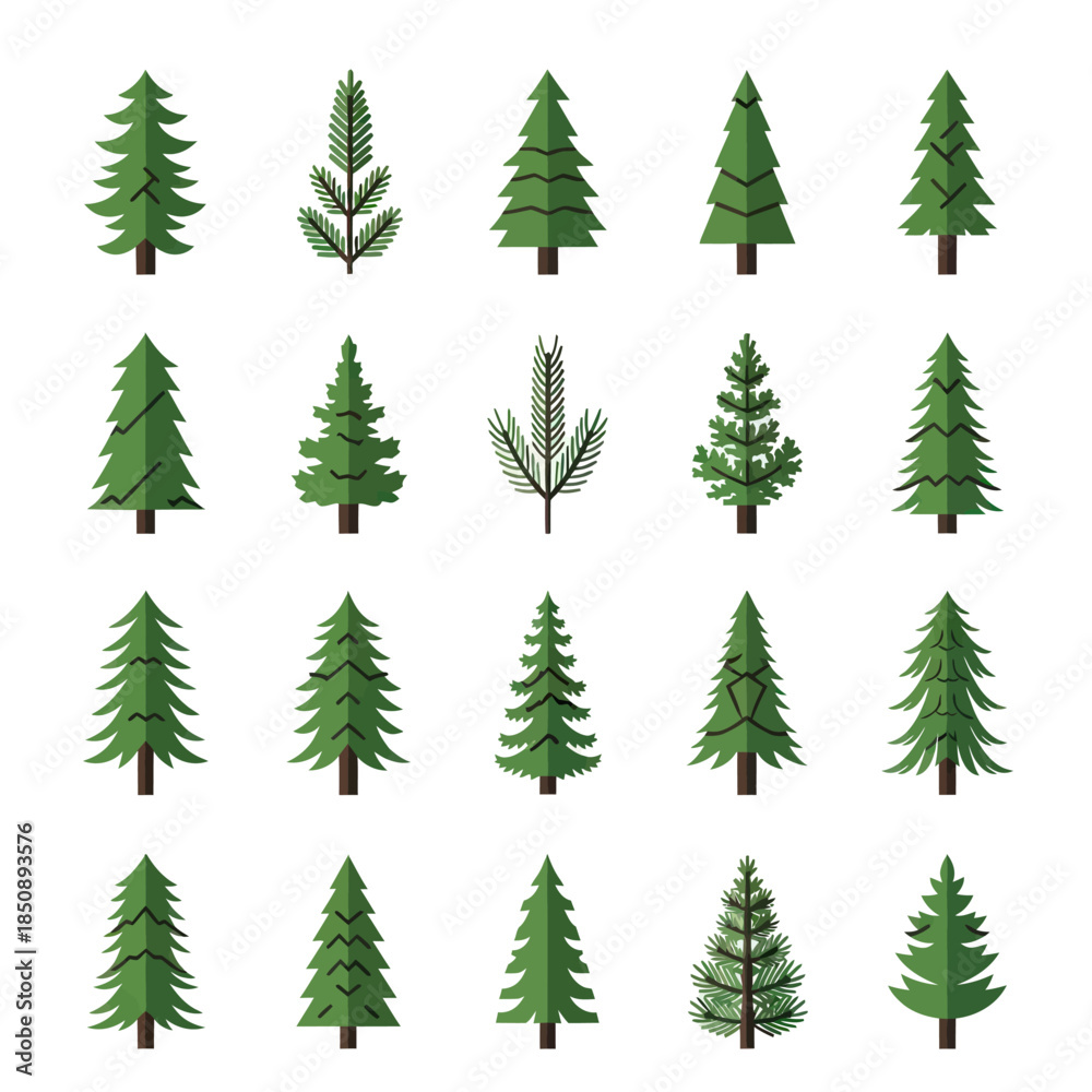 Obraz premium Collection of Green Pine Tree Illustrations for Christmas and Winter.